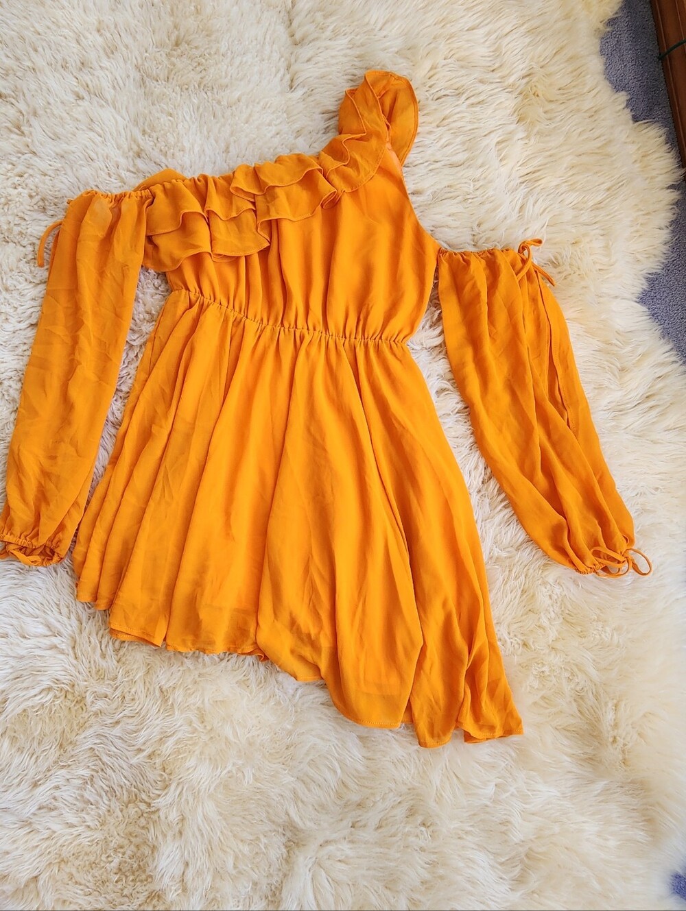 REVOLVE bright Orange One-Shoulder Ruffle Dress